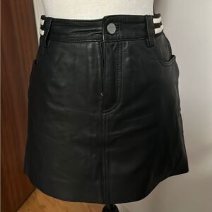 EXCELLENT CONDITION ALL SAINTS BLACK LINED LEATHER MINI HOLBECK RIB SKIRT SIZE 4